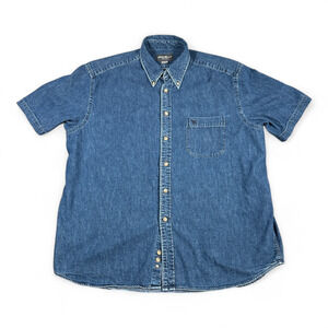 Vintage Eddie Bauer Shirt Adult EXTRA LARGE Blue Denim Jean Dark Wash 90s